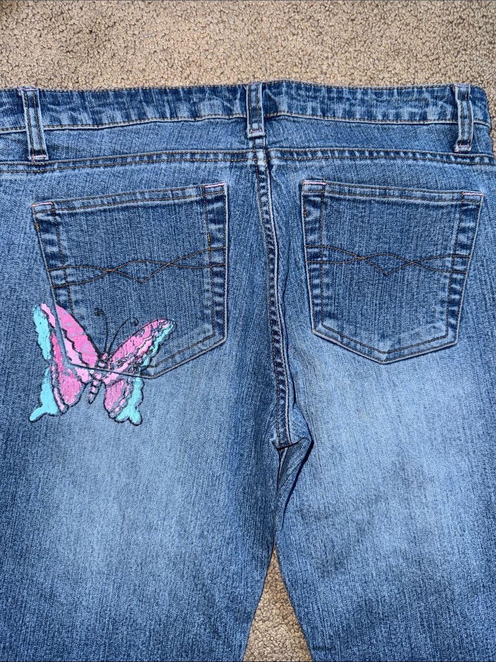 lei Blue Denim Bootcut Jeans with Pink & Teal Butterfly